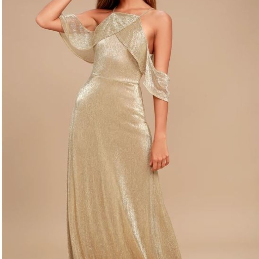 LULUS GOLD OFF-THE-SHOULDER MAXI DRESS
